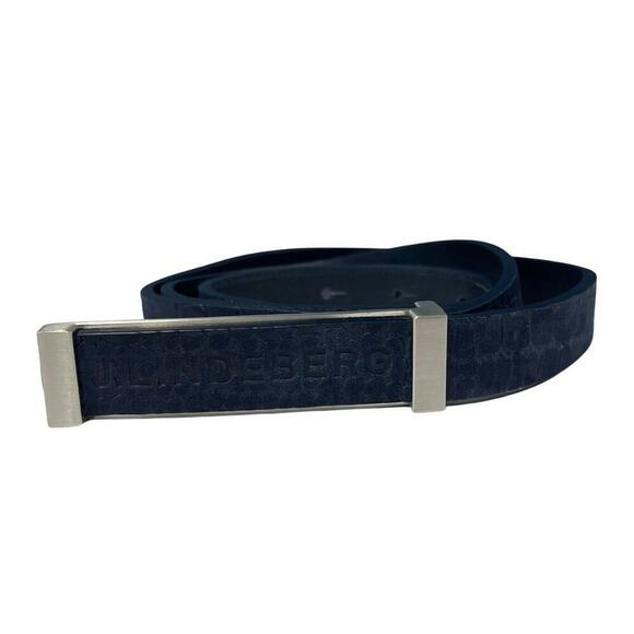 J. Lindeberg Leather Embossed Croc Belt in Navy Blue Sz L / XL 85cm - Picture 1 of 7